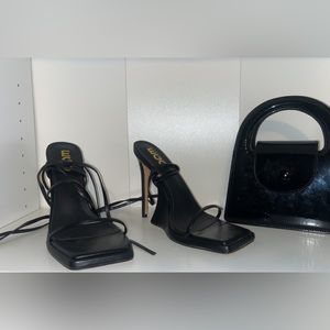 Black Lace up heels size 9 WORN ONCE